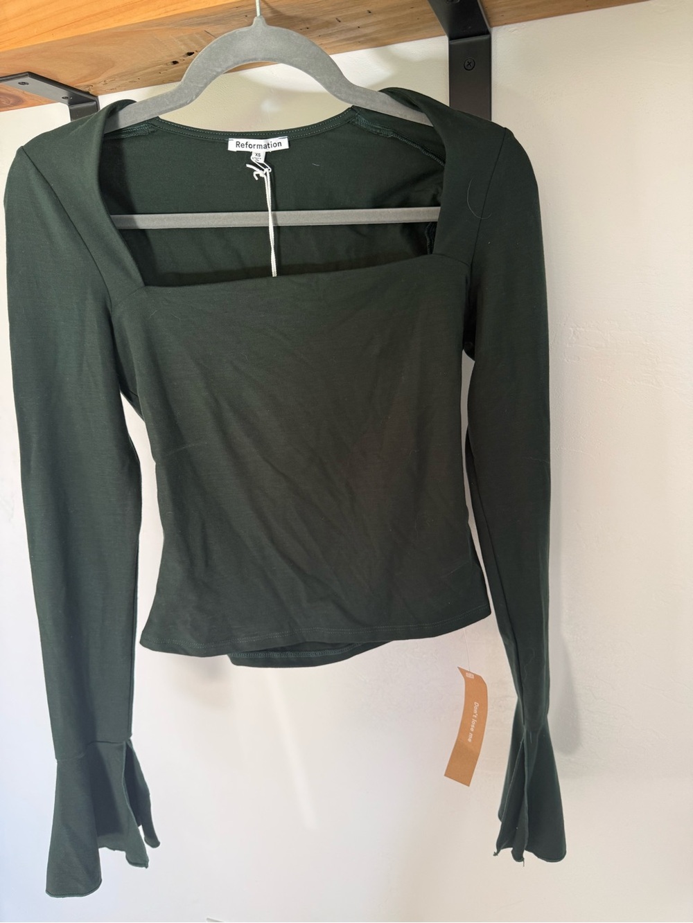 Reformation Dark Green Square Neck Long Sleeve Top